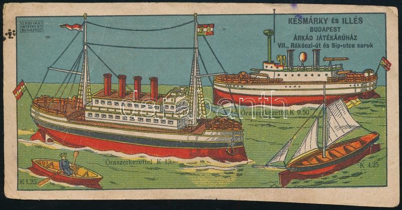 Késmárky és Illés Árkád Játékáruház számolócédula, felületén törésnyomok