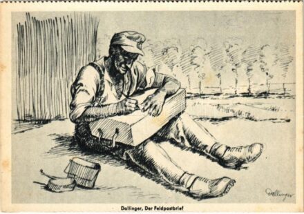 Der Feldpostbrief. Soldatenkalender 1941 / WWII German military art postcard. Zentral-Verlag der NSDAP (German Nazi Party) s: Dallinger