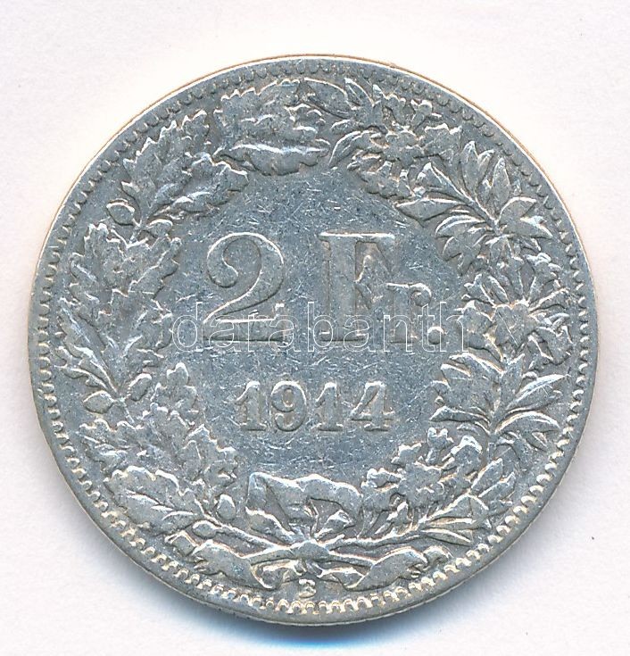 Svájc 1914B 2Fr Ag T:3 patina Switzerland 1914B 2 Francs Ag C:F patina Krause KM#21