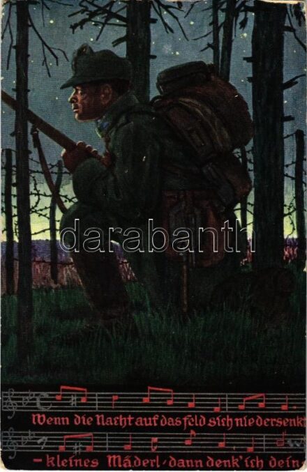 Wenn das nacht auf das Feld sich niedersenkt... K.u.K. Infanterie-Regiment Hoch- u. Deutschmeister Nr. 4. Vedette an der Boldurka August 1916. / WWI Austro-Hungarian K.u.K. military art postcard (EK)