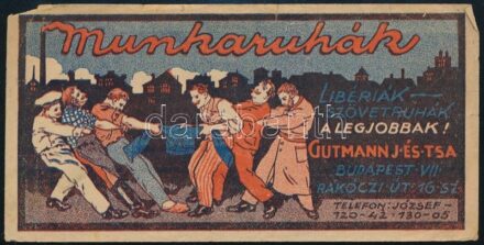 Gutmann J. és Társa munkaruhák számolócédula, sarokhiánnyal