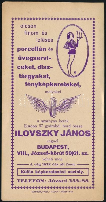 Ilovszky János porcelán- és üvegszerviz számolócédula