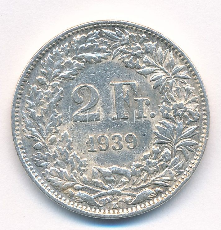 Svájc 1939B 2Fr Ag T:2- patina Switzerland 1939B 2 Francs Ag C:VF patina Krause KM#21
