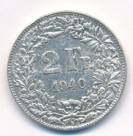 Svájc 1940B 2Fr Ag T:2- patina Switzerland 1940B 2 Francs Ag C:VF patina Krause KM#21