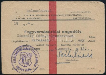 1944 Fegyvervásárlási engedély