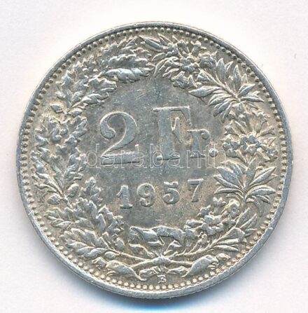 Svájc 1957B 2Fr Ag T:2 patina Switzerland 1957B 2 Francs Ag C:XF patina Krause KM#21