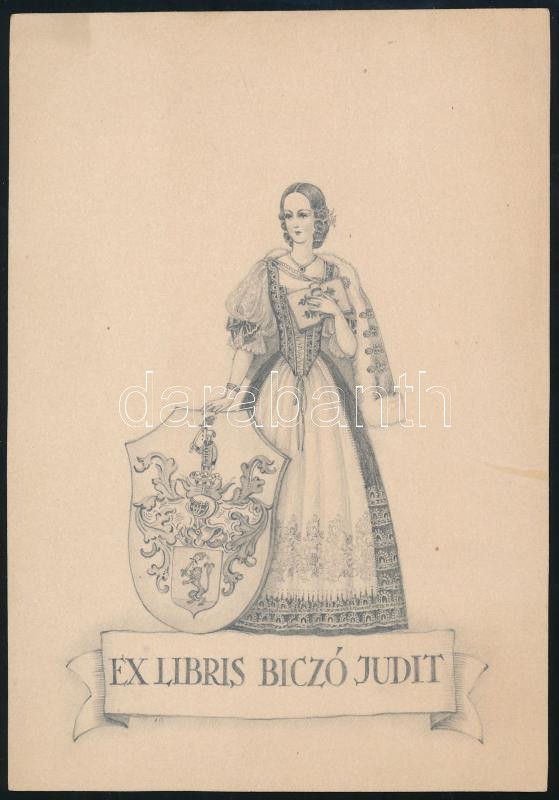 Biczó Judit (1915-1987)?: Ex libris Biczó Judit. Ceruza, papír. Jelzés nélkül 15x11 cm