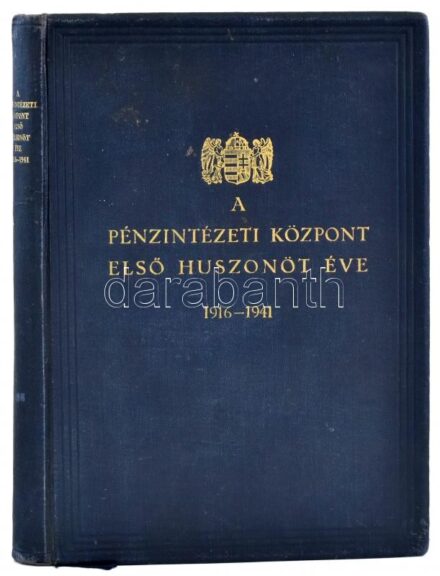 A Pénzintézeti Központ első huszonöt éve 1916-1941. [Bp.,1941., Kir. Magyar Egyetemi Nyomda], 175 p.+XIII (statisztikai adatok) t. + 19 (fekete-fehér fotók) t. Kiadói aranyozott egészvászon-kötés, kopott borítóval, a gerincen