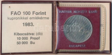 1983. 100Ft Cu-Ni 'FAO - Több gabonát a világnak' bordó műbőr tokban, tanúsítvánnyal T:1 Adamo EM72