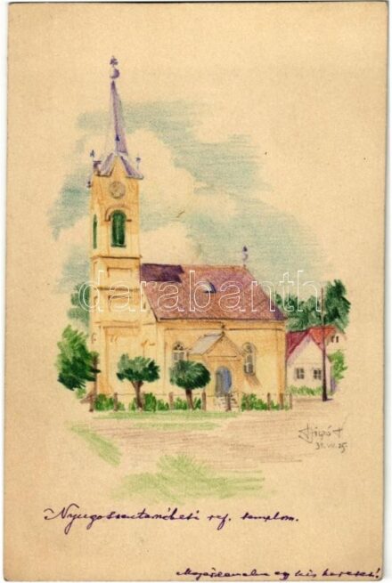 1938 Nyugotszenterzsébet (Baranya), Református templom. Kézzel rajzolt s: Biczó Tamás