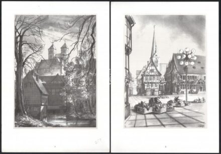cca 1980 Német városrészletek 6 db grafika nyomata 20x30 cm