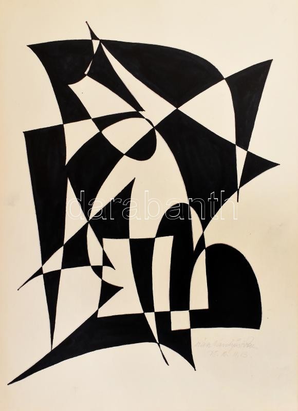 Szász Károly István (1909-1979): Absztrakt formák, 1975. Filctoll, papír, jelzett, 40,5×29,5 cm. Soós Imre (1921-2013) műgyűjtő, művészeti író, a Kisgrafika folyóirat szerkesztője, a Magyar Nemzeti Galéria Baráti Köre