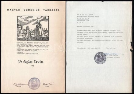 1988 Magyar Comenius Társaság oklevél és felvételi levél