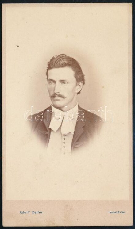 cca 1865 Férfiportré, keményhátú fotó Adolf Zeller temesvári műterméből, 10×6 cm