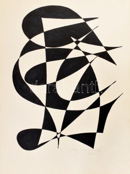 Szász Károly István (1909-1979): Fekete formák, 1975. Filctoll, papír, jelzett, 40,5×29,5 cm. Soós Imre (1921-2013) műgyűjtő, művészeti író, a Kisgrafika folyóirat szerkesztője, a Magyar Nemzeti Galéria Baráti Köre alelnökének