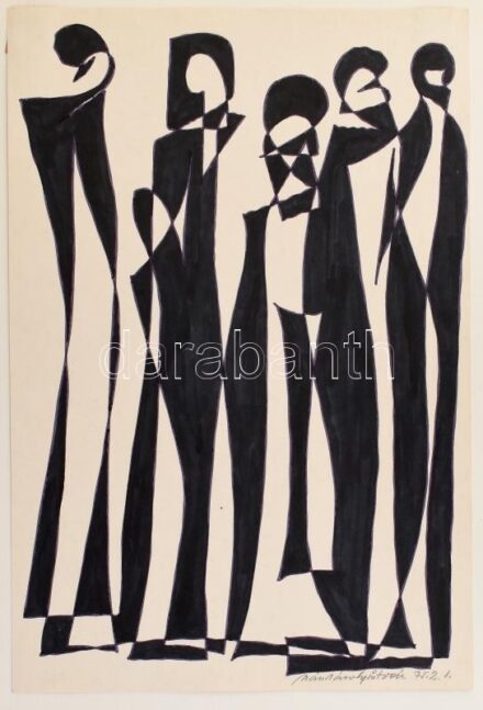 Szász Károly István (1909-1979): Alakok, 1975. Filctoll, papír, jelzett, lap teteje papírra kasírozva, 32×22 cm. Soós Imre (1921-2013) műgyűjtő, művészeti író, a Kisgrafika folyóirat szerkesztője, a Magyar Nemzeti Galéria Baráti