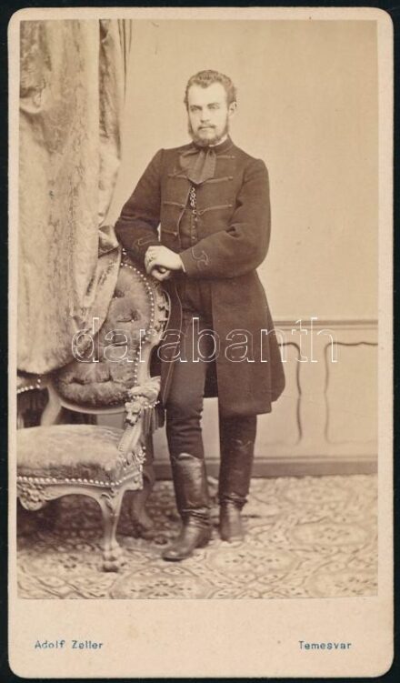 cca 1870 Férfiportré, keményhátú fotó Adolf Zeller temesvári műterméből, 10×6 cm