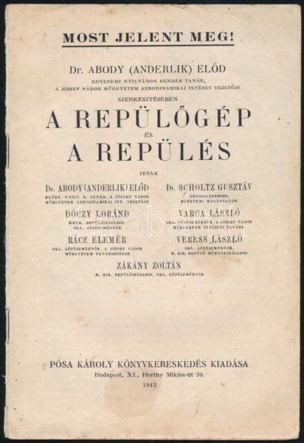 1942 A repülőgép és a repülés c. könyv bemutató kiadványa 16p.