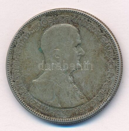 1930. 5P Ag 'Horthy jobbra' T:3 patina Adamo P8
