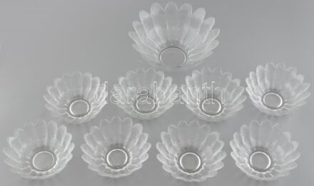 Dekoratív üveg kompótos készlet, hibátlan, d:15,5-23cm