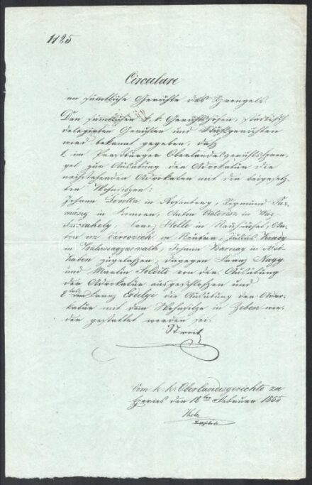 1855 Német nyelvű körlevél