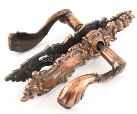 Díszes bronz kilincs, kopott, h:30cm