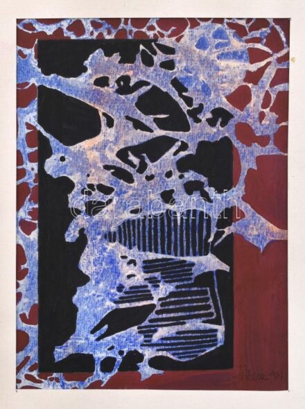 Horváth Iván (1935-): Kék szövevény (cím nélkül), 1977. Akvarell, papír, jelzett, paszpartuban, 23x17 cm. Soós Imre (1921-2013) műgyűjtő, művészeti író, a Kisgrafika folyóirat szerkesztője, a Magyar Nemzeti Galéria Baráti Köre