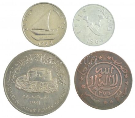 Jemen / Észak-Jemen 1955. 1/40R Br + Dél-Arábia 1964. 1f Al + Dél-Jemen 1981-1982. 25f-250f (2xklf) T:2-3 Yemen / North Yemen 1955. 1/40 Riyal Br + South Arabia 1964. 1 Fils Al + South Yemen 1981-1982. 25 Fils - 250 Fils (2xdiff) C:XF-F