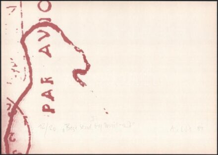 Lux Antal (1935-): Best send by mail art I., 1989. Ofszet, papír. Jelzett és datált (A. Lux '89), számozott: 8/20. 29x40,5 cm. A Makói Grafikai Művésztelepen készült alkotás!/ Antal Lux (1935-): Best send by mail art I., 1989. Offset on