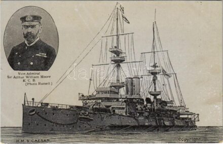 HMS 'Caesar' Majestic-class pre-dreadnought battleship of the Royal Navy, Vice-Admiral Sir Arthur William Moore K. C. B. (Photo Russell)