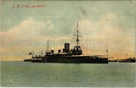 SMS Budapest K.u.K. Kriegsmarine / SMS Budapest az Osztrák-Magyar Haditengerészet Monarch-osztályú partvédő páncélosa / Austro-Hungarian Navy SMS Budapest coastal defense ship. G. Costalunga, Pola 1908. (fl)