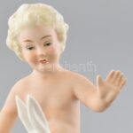 Schaubach Kunst puttó figura nyuszival, kézzel festett, jelzett, kopott, m:14,5 cm - Image 2