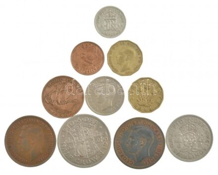 Nagy-Britannia 1938-1952. 1/2p-1/2C (10xklf), közte 1944. 6p Ag 'VI. György' T:2-3 United Kingdom 1938-1952. 1/2 Penny - 1/2 Crown (10xdiff), within 1944. 6 Pence Ag 'George VI' C:XF-F