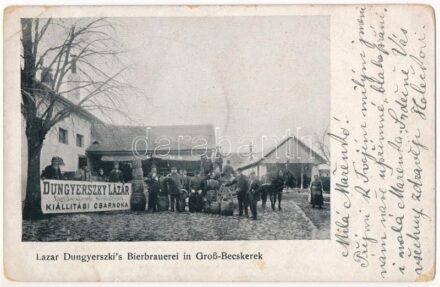 Nagybecskerek, Zrenjanin, Veliki Beckerek; Lazar Dungyerszki's Bierbrauerei in Groß-Becskerek / Dungyerszky Lázár Nagybecskereki Sörfőzdéjének kiállítási csarnoka, sörgyár / brewery, beer factory (EM)