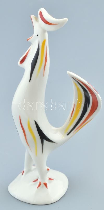 Hollóházi 'art deco' kakas. Kézzel festett, jelzett, csőrén lepattanás m:14 cm