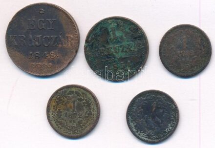 1871KB-1885KB 1kr Cu (3xklf) + 1851B 1kr Cu + 1848. 1kr Cu T:2-,3 patina