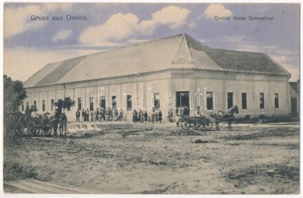1914 Omlód, Omoljica; Hotel Schweitzer szálloda / hotel, street view (EK)