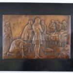 Heks 1923 jelzéssel: Nagy Sándor halála, kalapált rézlemez, fára applikálva, kopott, 21,5x28cm