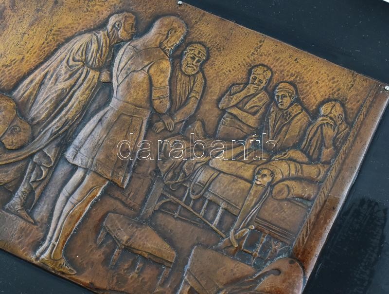 Heks 1923 jelzéssel: Nagy Sándor halála, kalapált rézlemez, fára applikálva, kopott, 21,5x28cm - Image 2
