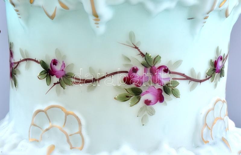 Örökmécs tartó, üveg, réz, kopott, hiányos, m:80cm lánccal. - Image 3