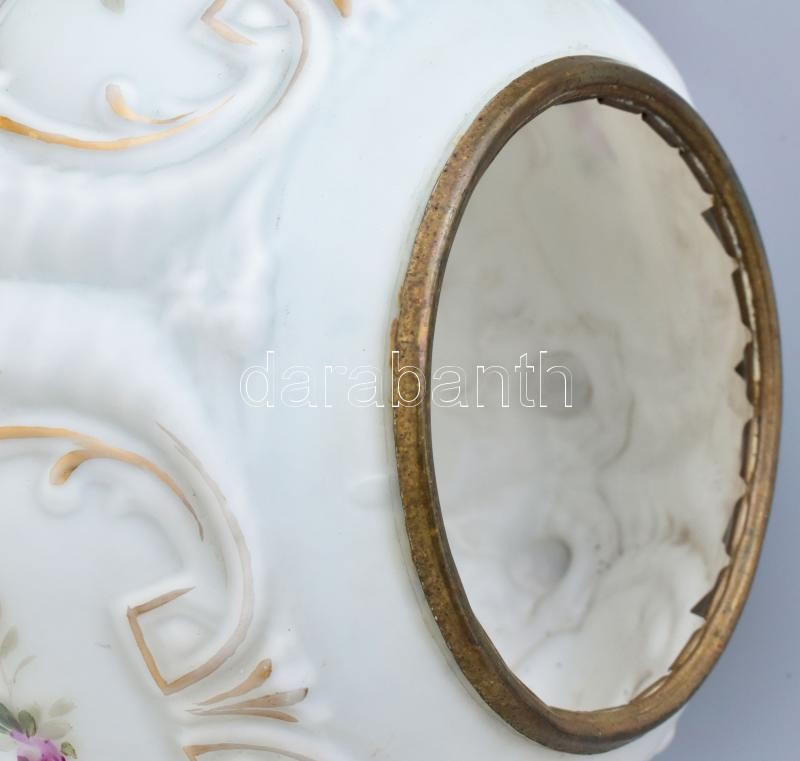 Örökmécs tartó, üveg, réz, kopott, hiányos, m:80cm lánccal. - Image 4