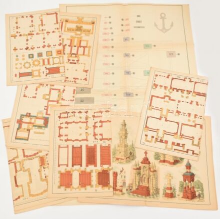 cca 1910-1930 12 db Richter Anker építőjáték színes nagy méretű építő tábla / Richter architect board game bases