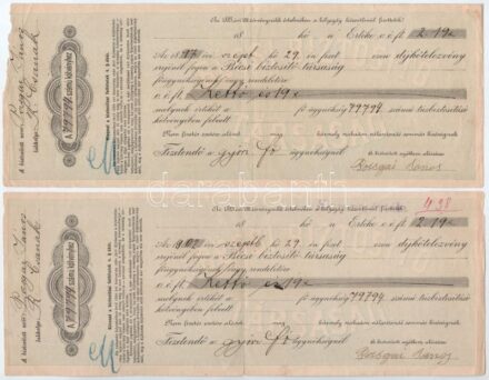 Győr 1897-1902. 'Bécsi Biztosító Társaság' váltó, egyik bélyegzéssel (2x) T:III