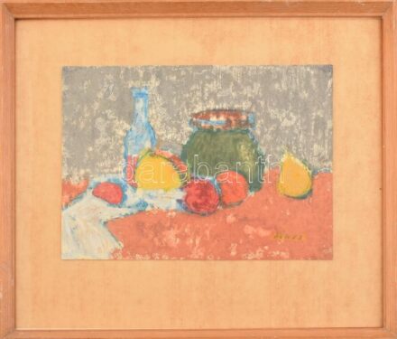 Dénes jelzéssel: Csendélet. Akvarell, papír. Hullámos. Üvegezett fakeretben. 26x36cm