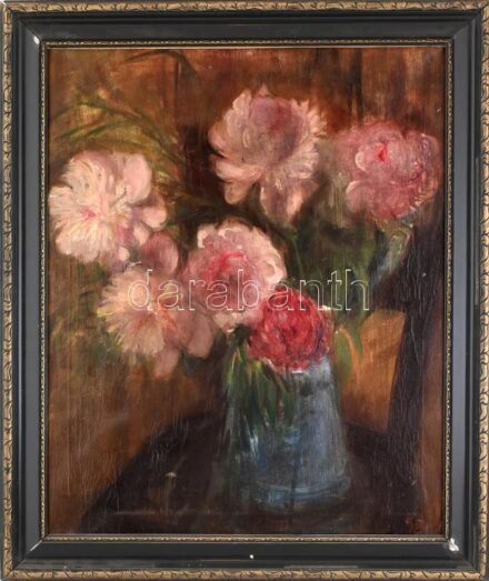 Szabó Vladimir (1905-1991): Csendélet. Olaj, vászon, jelezve jobbra lent. Dekoratív, kissé sérült fa keretben. 70x57 cm