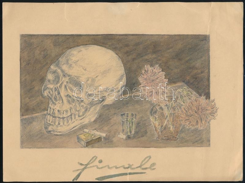 Jelzés nélkül: Finale. Akvarell, papír, lapszéli szakadásokkal, 15×20 cm