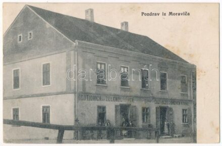 1914 Bácskossuthfalva, Kossuthfalva, Moravica, Ómoravica, Stara Moravica; Gostionica / Gasthaus zum Grünen Kranz / Vendéglő a Zöld Koszorúhoz / inn, restaurant (EK)