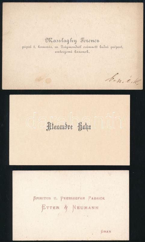 cca 1900 Maszlaghy Ferenc pápai t. kamarás, budai prépost, esztergomi kanonok. + két másik névjegykártya