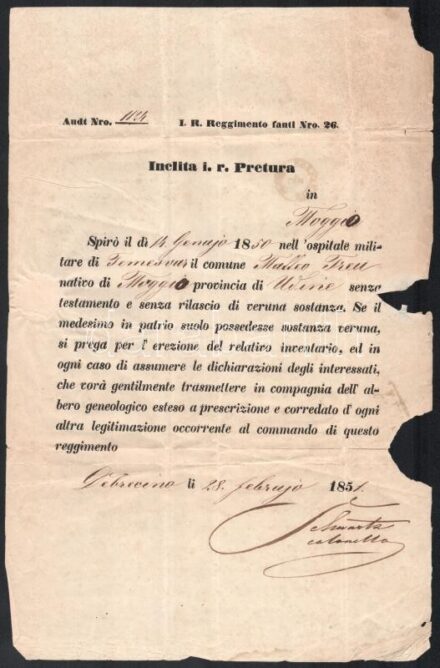 1851 Debrecen, olasz nyelvű nyomtatvány