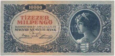 1946. 10.000MP címerben színeltolódás T:III Adamo P29